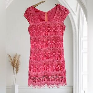 Elegant Pink Lace Dress Sz M , 012